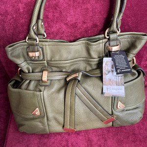 NWT GORGEOUS B. MAKOWSKY GLOVE LEATHER SHOPPER HANDBAG IN OLIVE COLOR